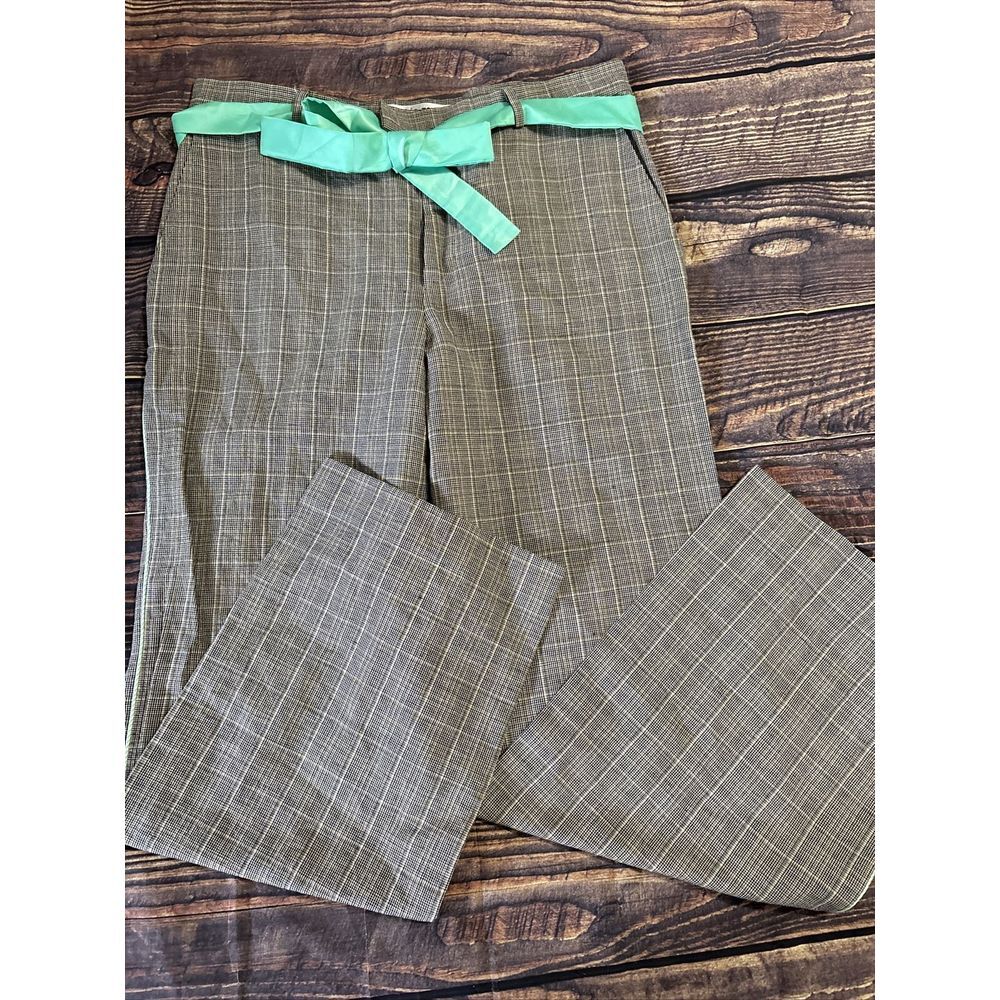 Frankie Morello Size 36 Made In Italy Plaid Pants Dressy Tie Belt Cotton Linen
